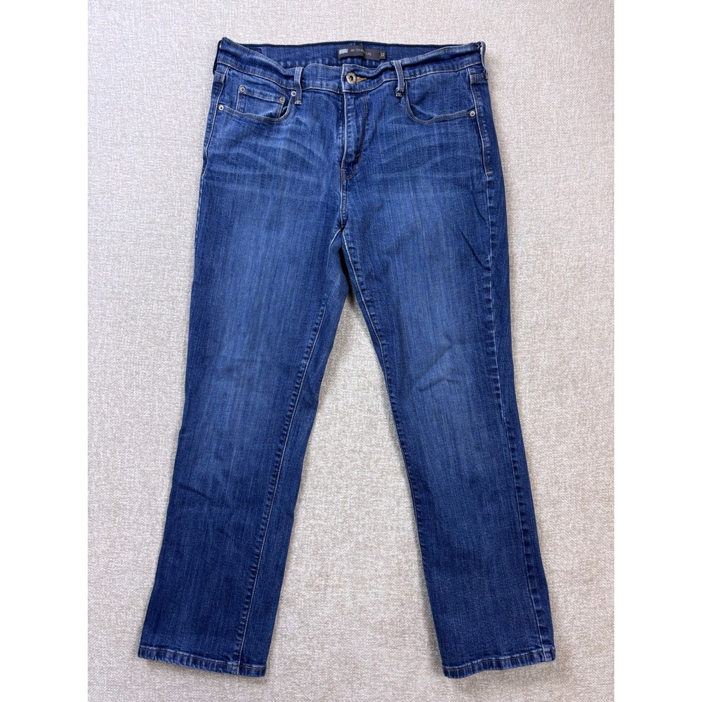 Levis 505 Straight Leg Womens Jeans Size 12 Medium Wash Blue Denim Stretch